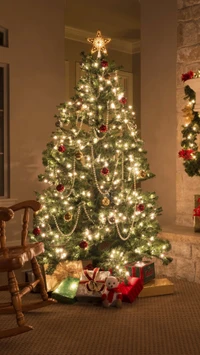 decoración, festivo, luces, árbol