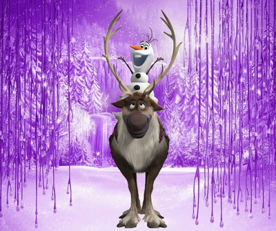 frozen, heureux, violet, sourire, bonhomme de neige olaf