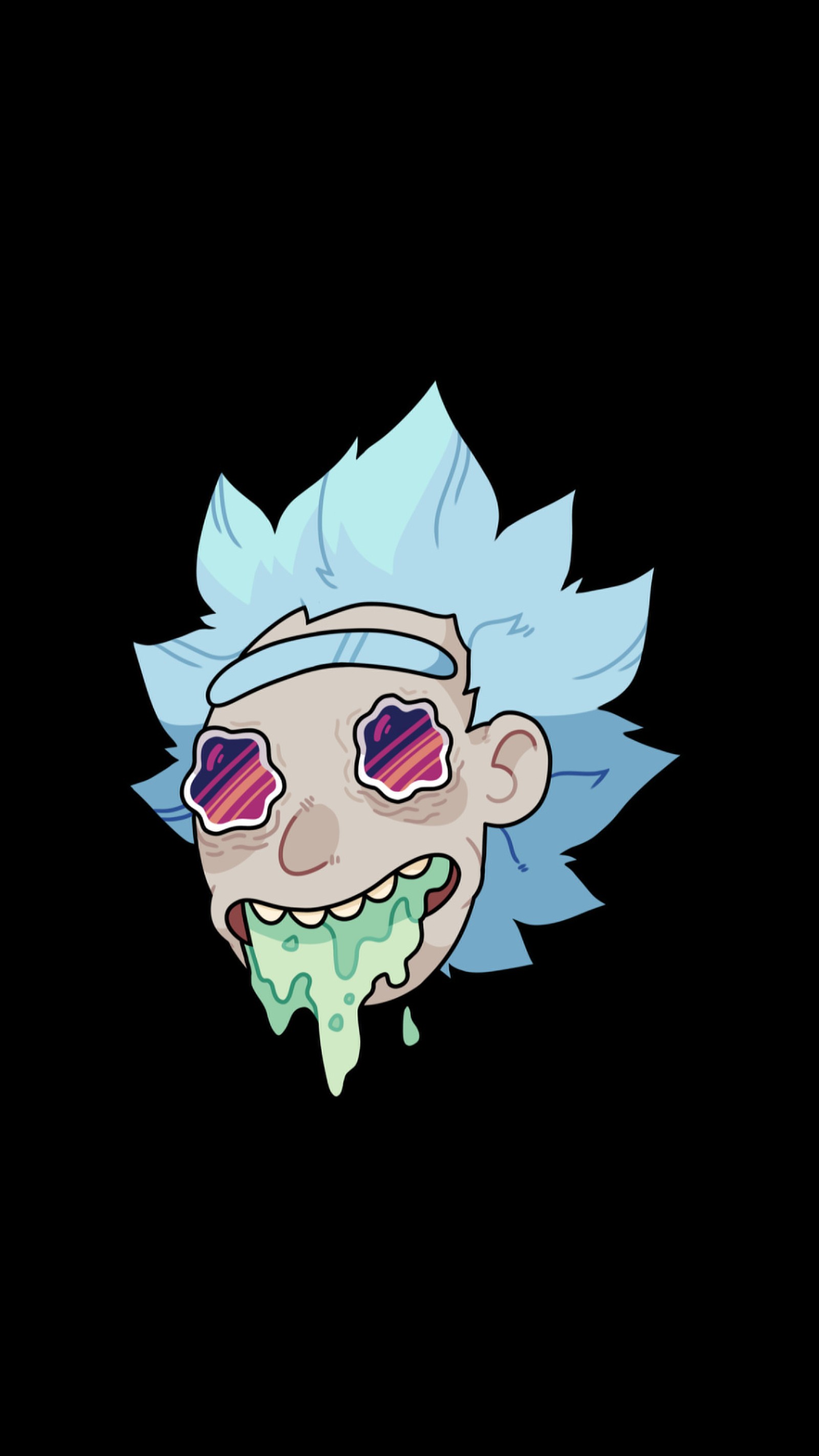 Personaje de dibujos animados con cara verde y cabello azul (morty, rick, schifty)