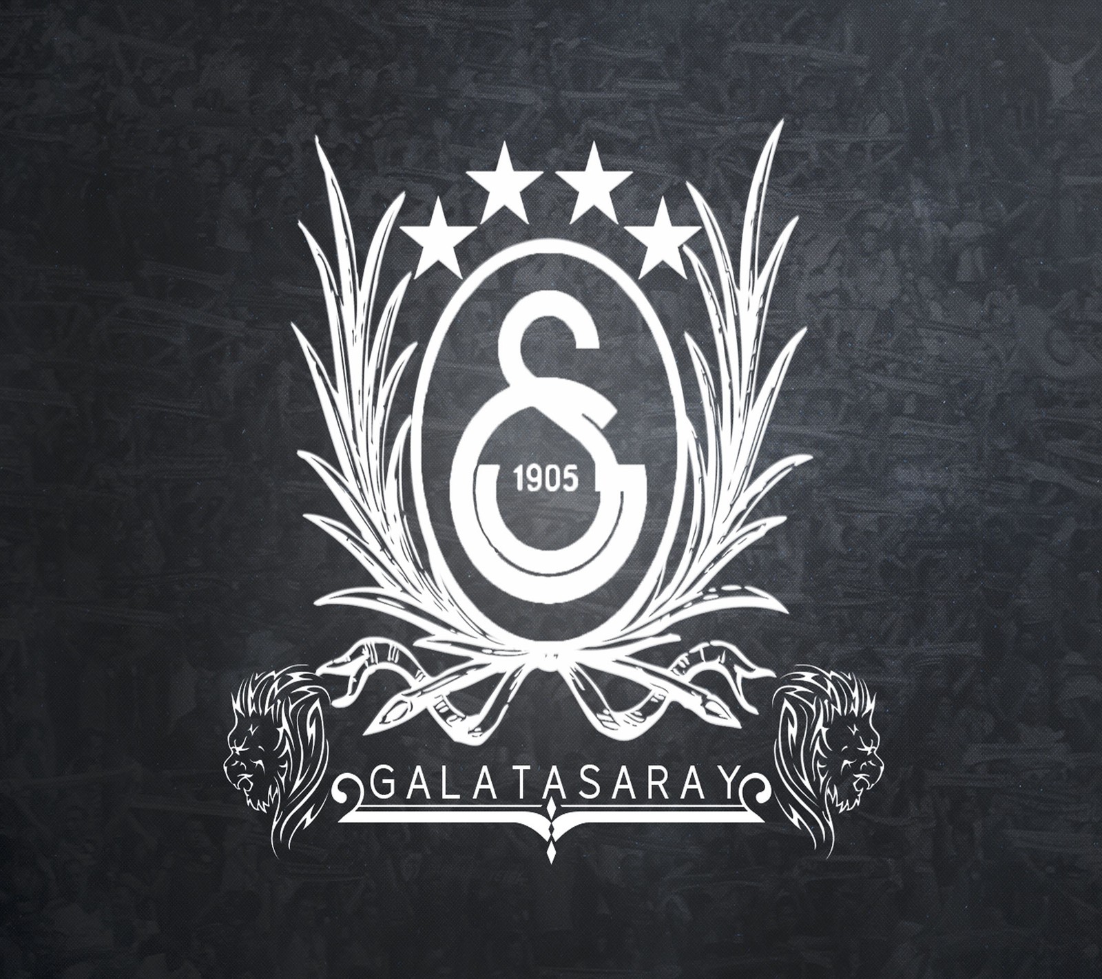 A close up of a black and white logo with stars (aslan, cimbom, galatasaray, kirmizi, red)