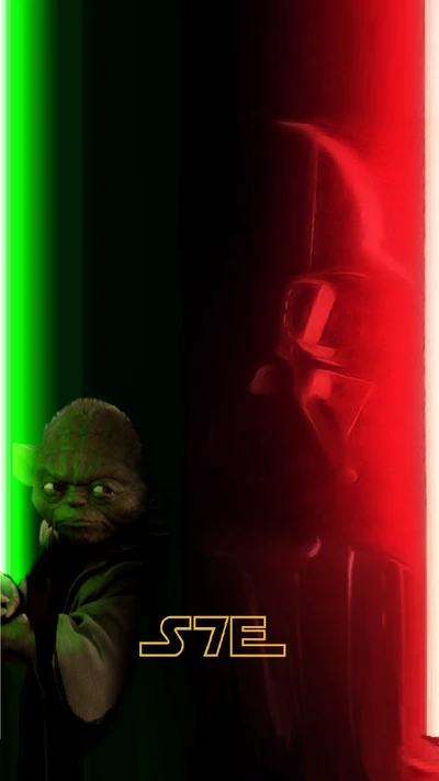 Lumière et Obscurité : Duel Iconique de Yoda et Darth Vader