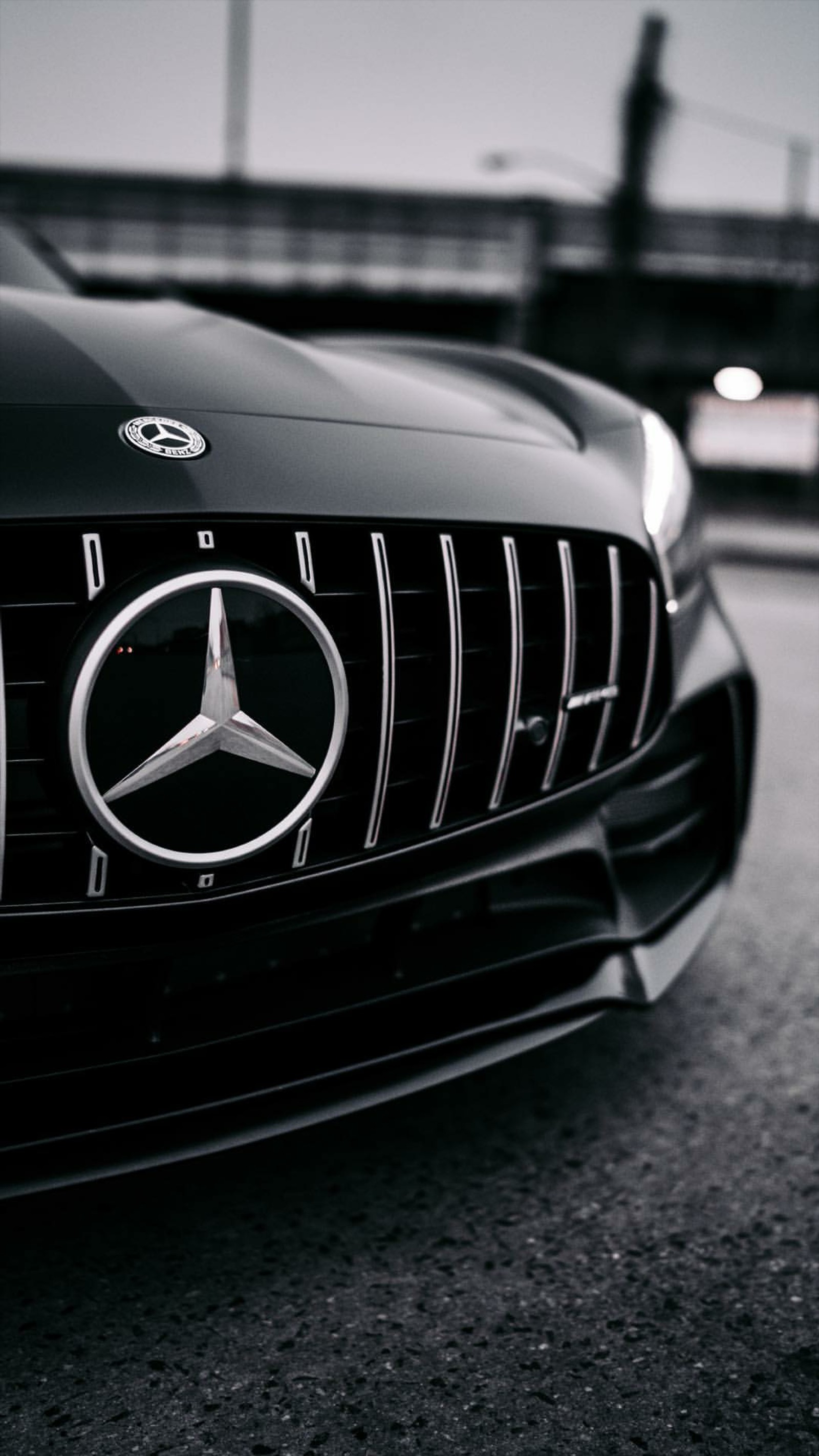 A close up of a mercedes car with a black hood (mercedes, amg, gt, black, car)