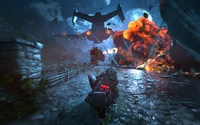 Intense Battlefield Action in a Dark, Explosive Environment