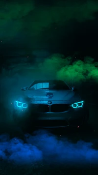 BMW M3 Coupé, beleuchtet im mystischen Nebel