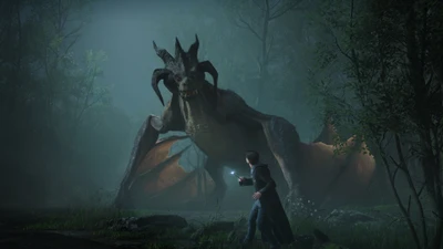 Confrontation avec un dragon dans le gameplay de Hogwarts Legacy