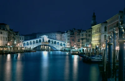 Rialto Bridge Illuminated Over the Grand Canal at Night