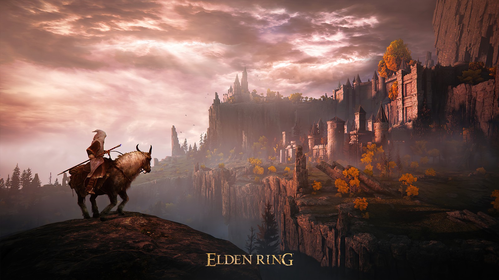 Arafed image of a man riding a horse on a mountain (elden ring, video game)