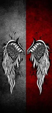 Mythical Winged Tattoo Art on Dual-Colored Background