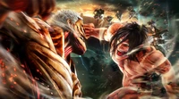 Conflito épico de titãs: Uma batalha entre Eren Yeager e o Titã Blindado em "Attack on Titan 2