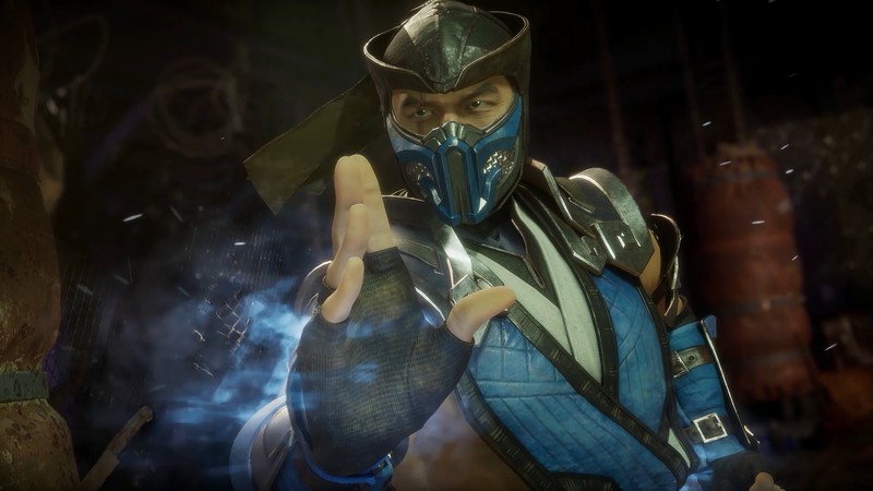 Мужчина в синем и черном костюме с ножом (sub zero, mortal kombat 11, видеоигра)