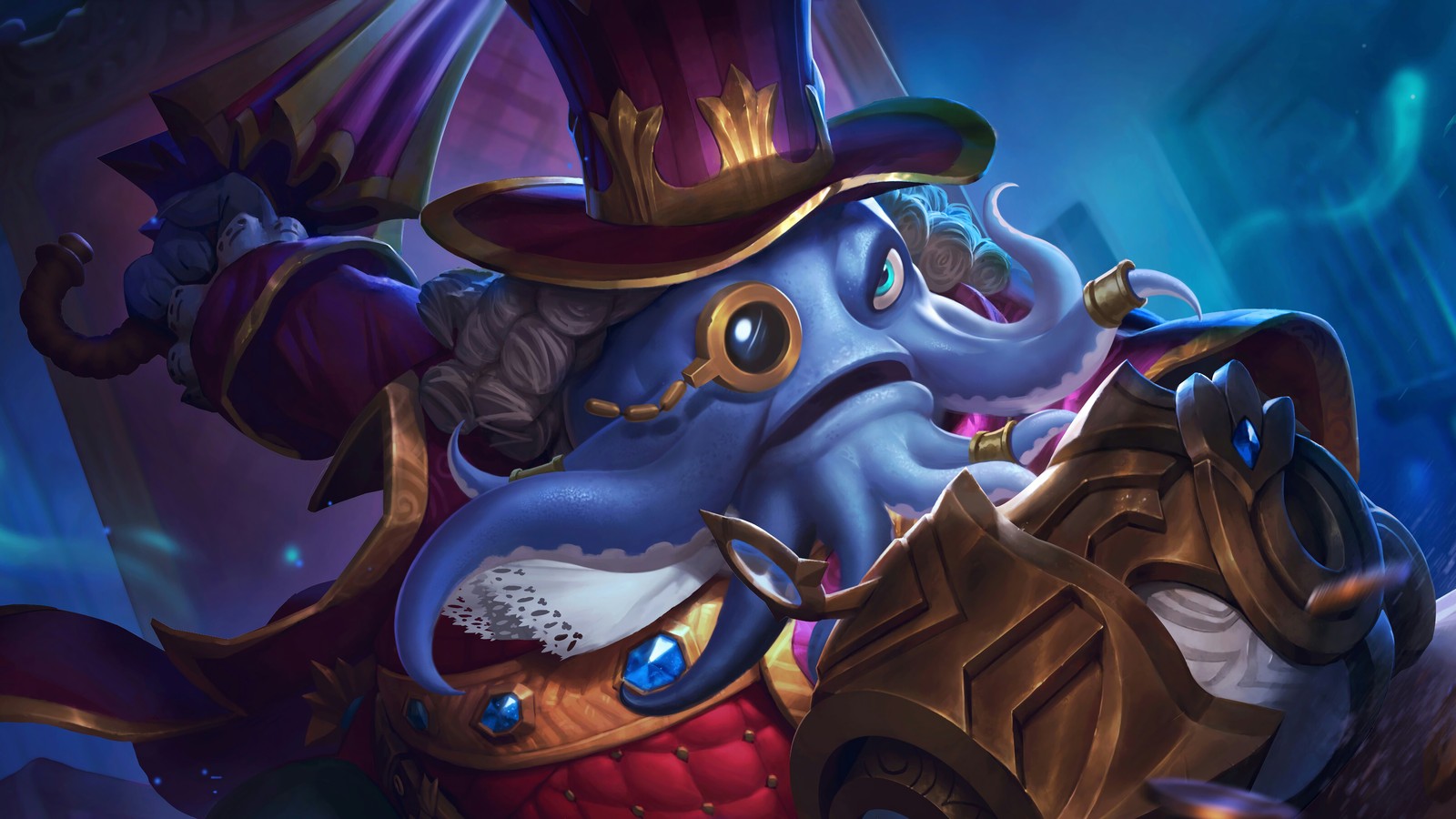 Un primer plano de un personaje de dibujos animados con un sombrero y un cilindro (bane, mobile legends, videojuego)