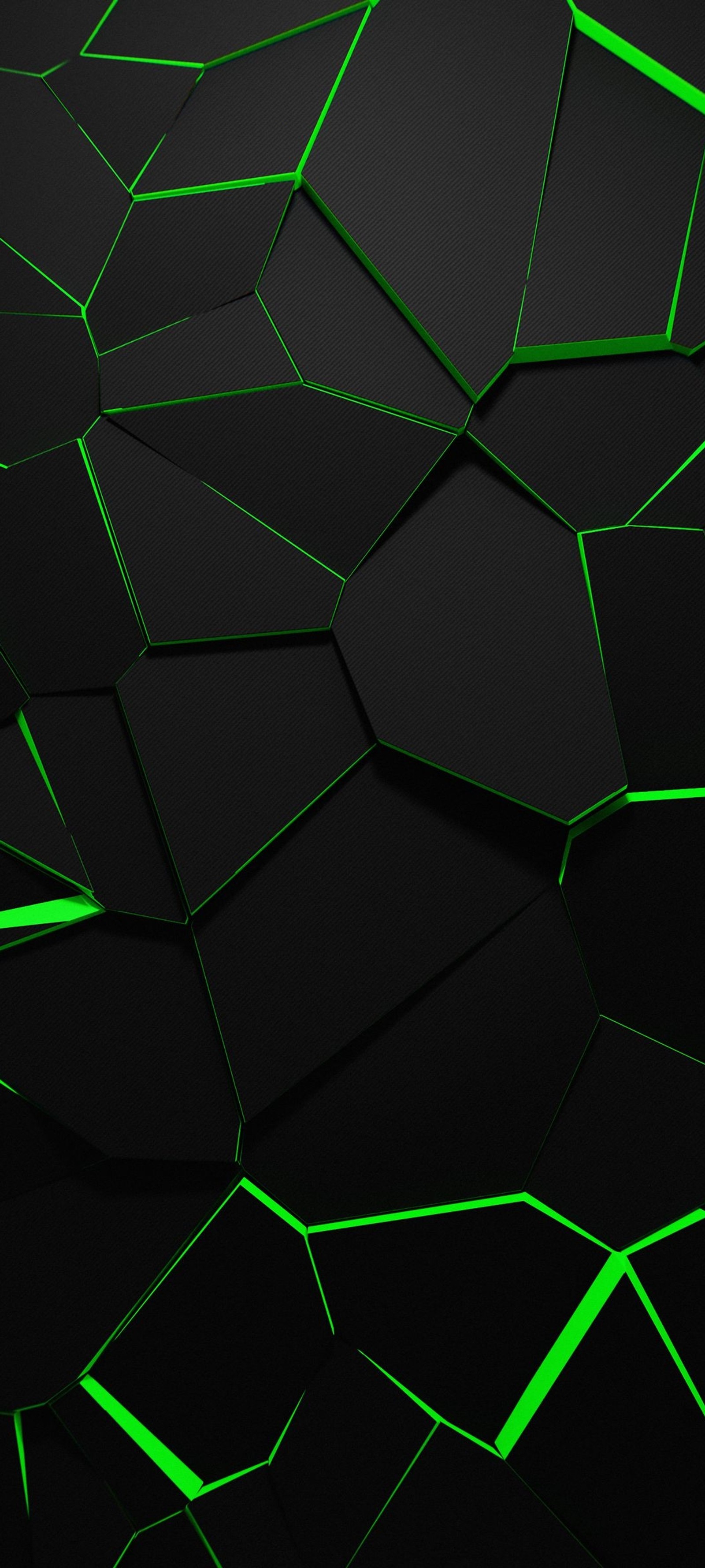 A close up of a black and green wall with a lot of green lines (light, green, triangle, line, symmetry)