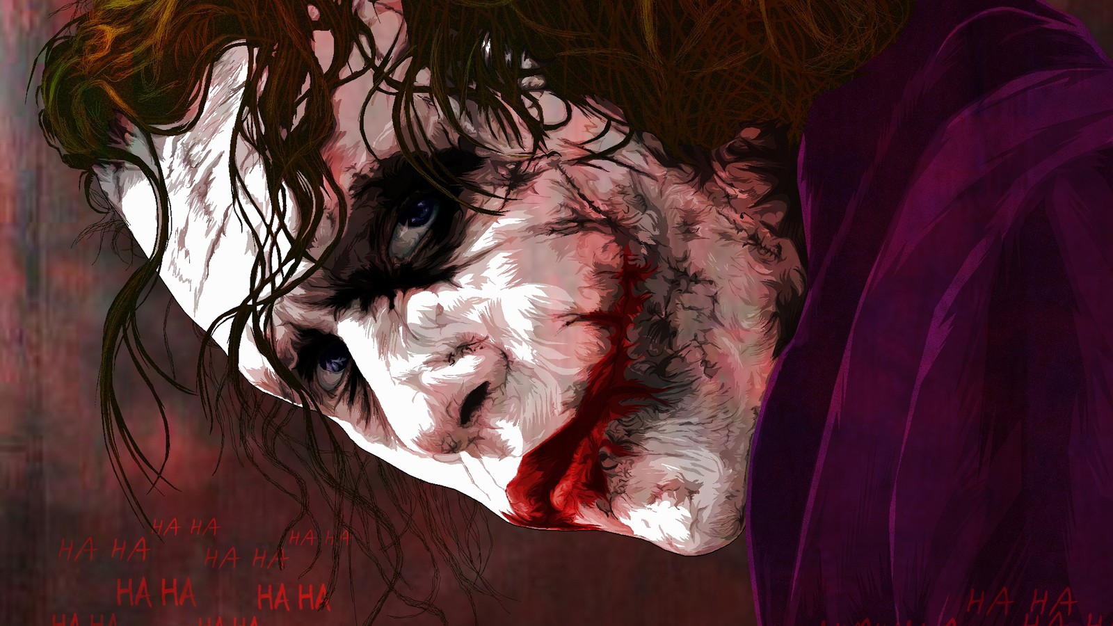 Картина джокера с красными волосами и фиолетевым плащом (джокер, joker, суперзлодей, хитledger, heath ledger)