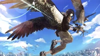 Anime Girl Sniper with Falcon Wings Soaring Over the City