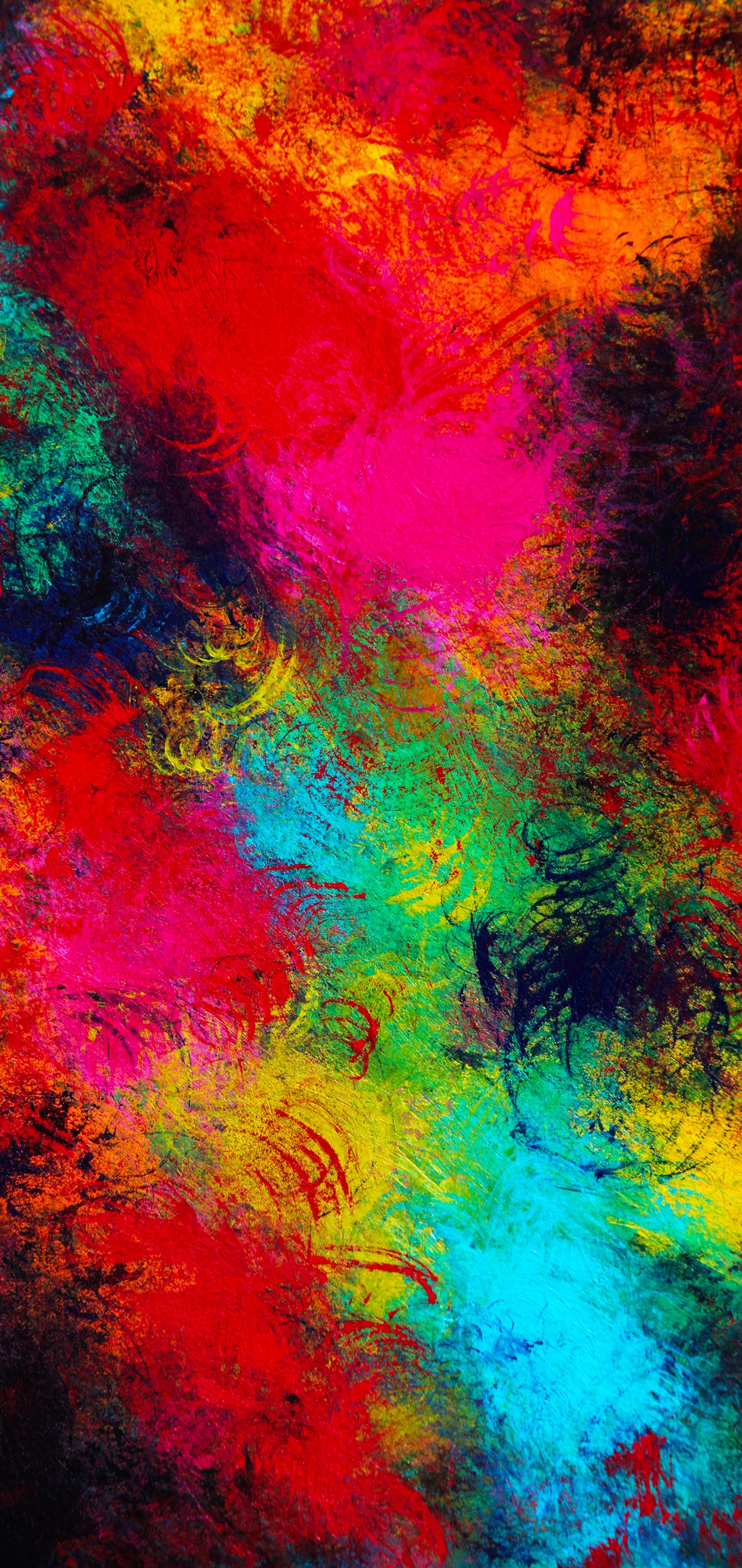 A painting of a colorful abstract painting with a black background (painting, drawing, abstract art, art, digital art)