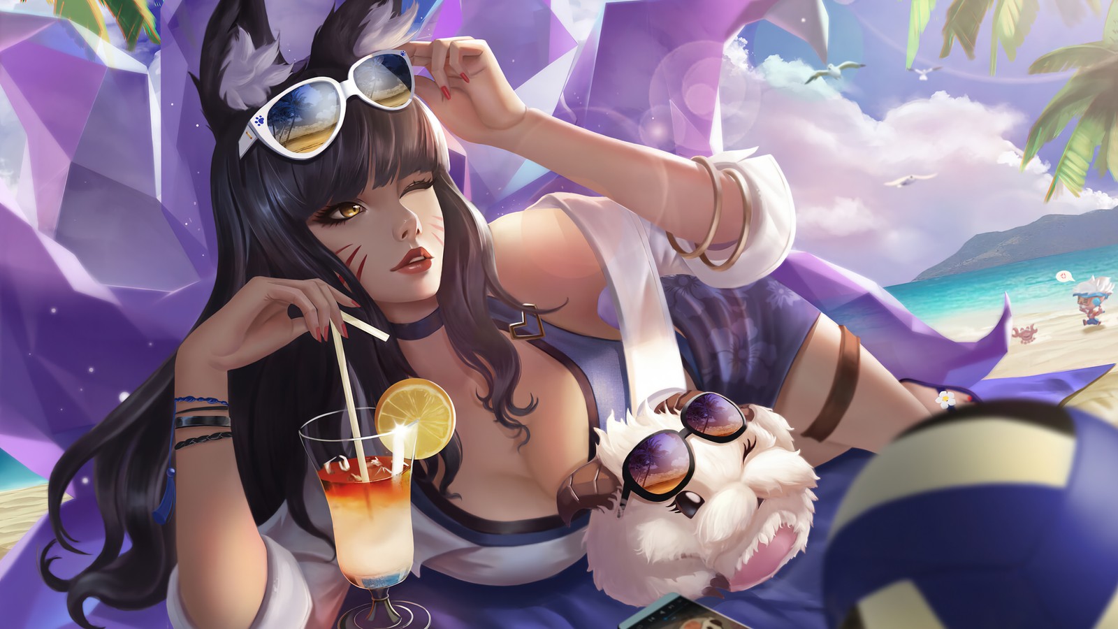 ahri, league of legends, lol, video game, beach Download Wallpaper