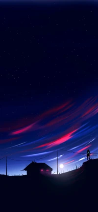 Serene Dusk: A Silhouette Against a Starry Sky