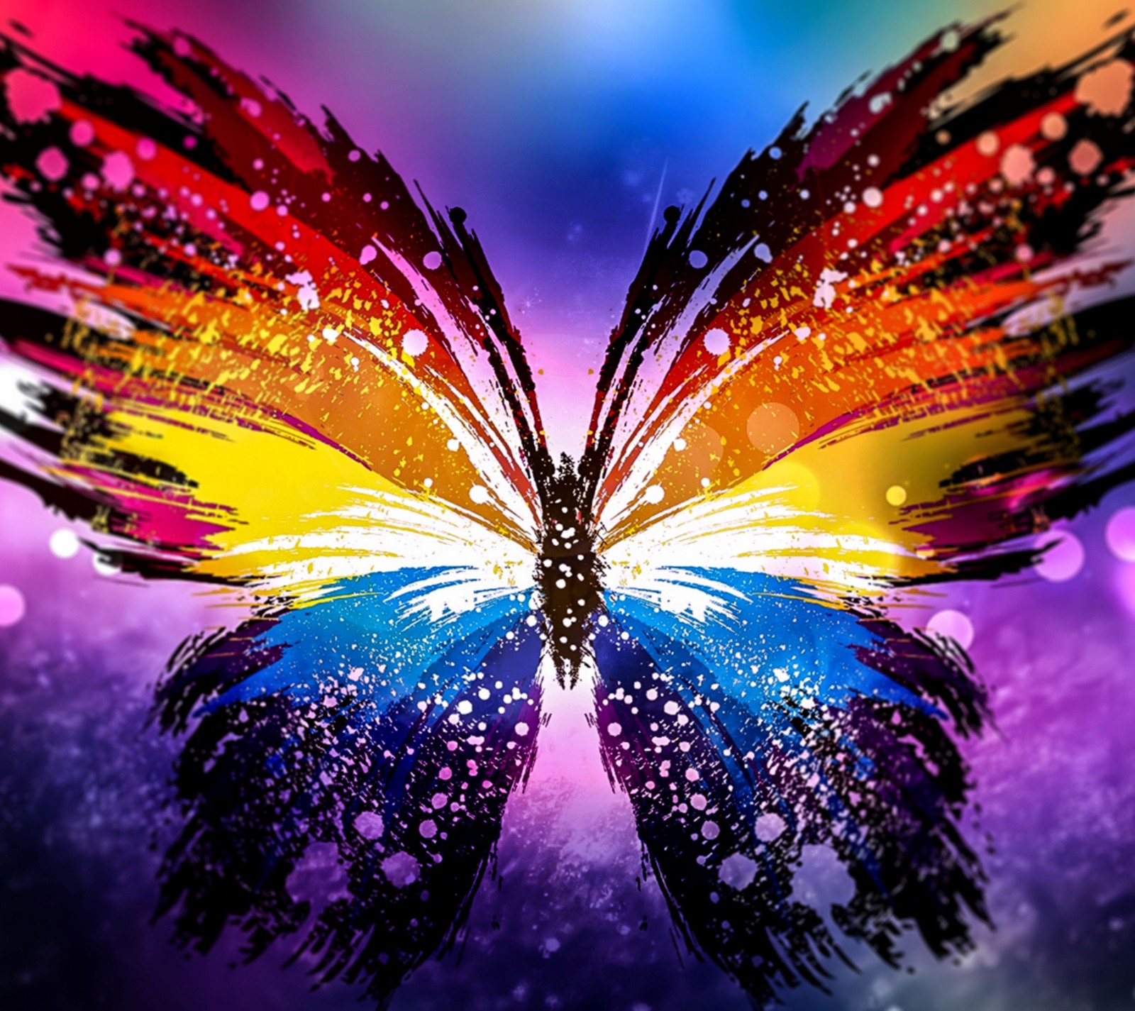 Butterfly with colorful wings on a colorful background (art, butterfly, color)