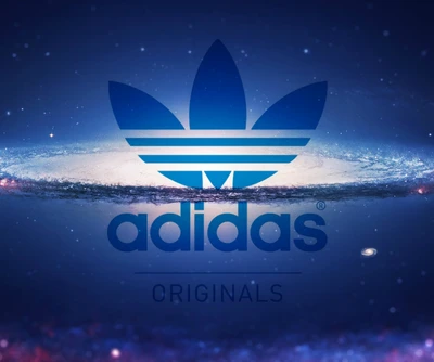 Logo Adidas Originals sur un fond cosmique