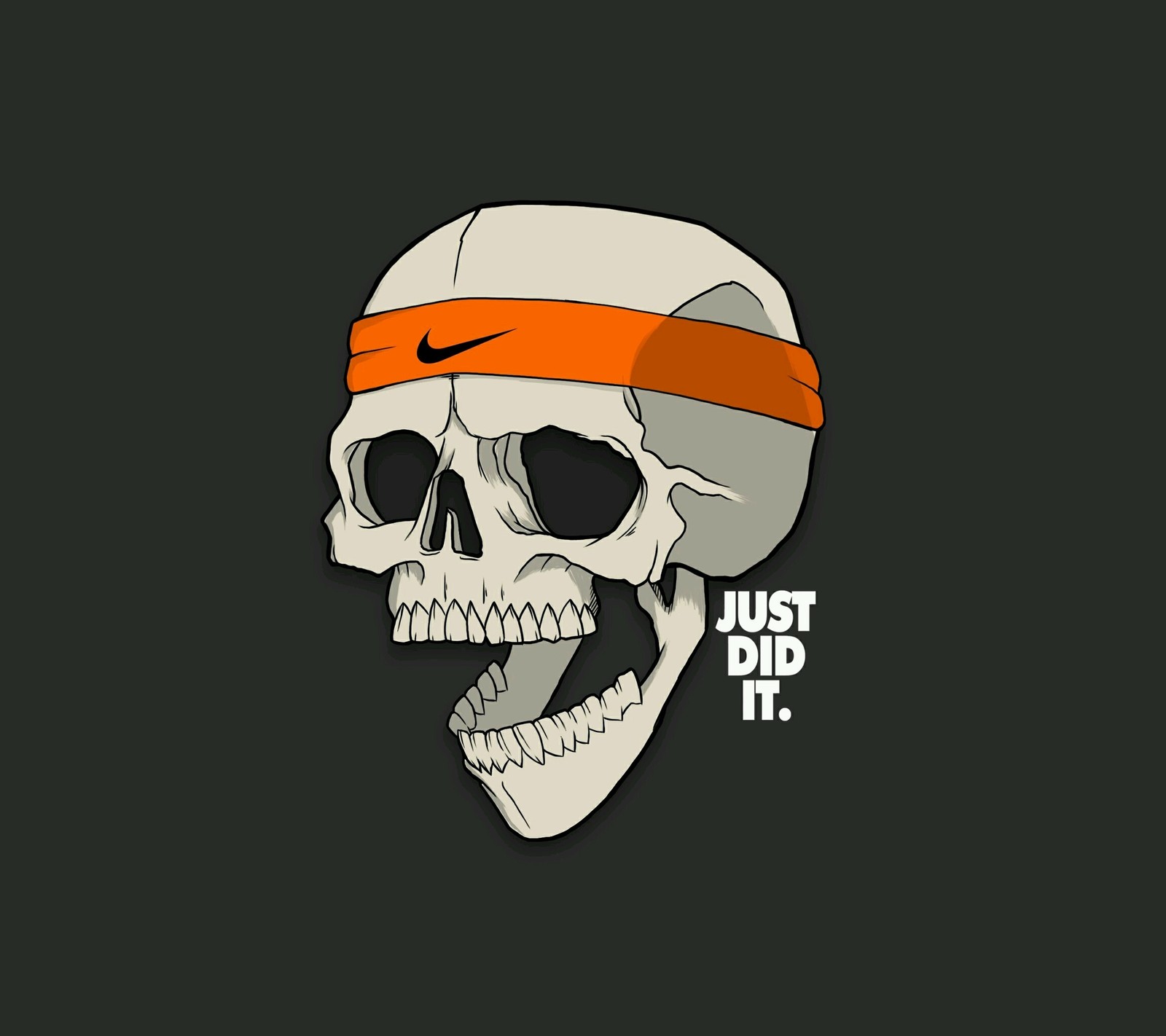 A skull with a bandana on its head and a text just did it (black, skull)