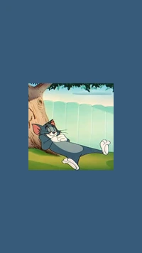 Tom Relaxing Under a Tree on a Blue Background