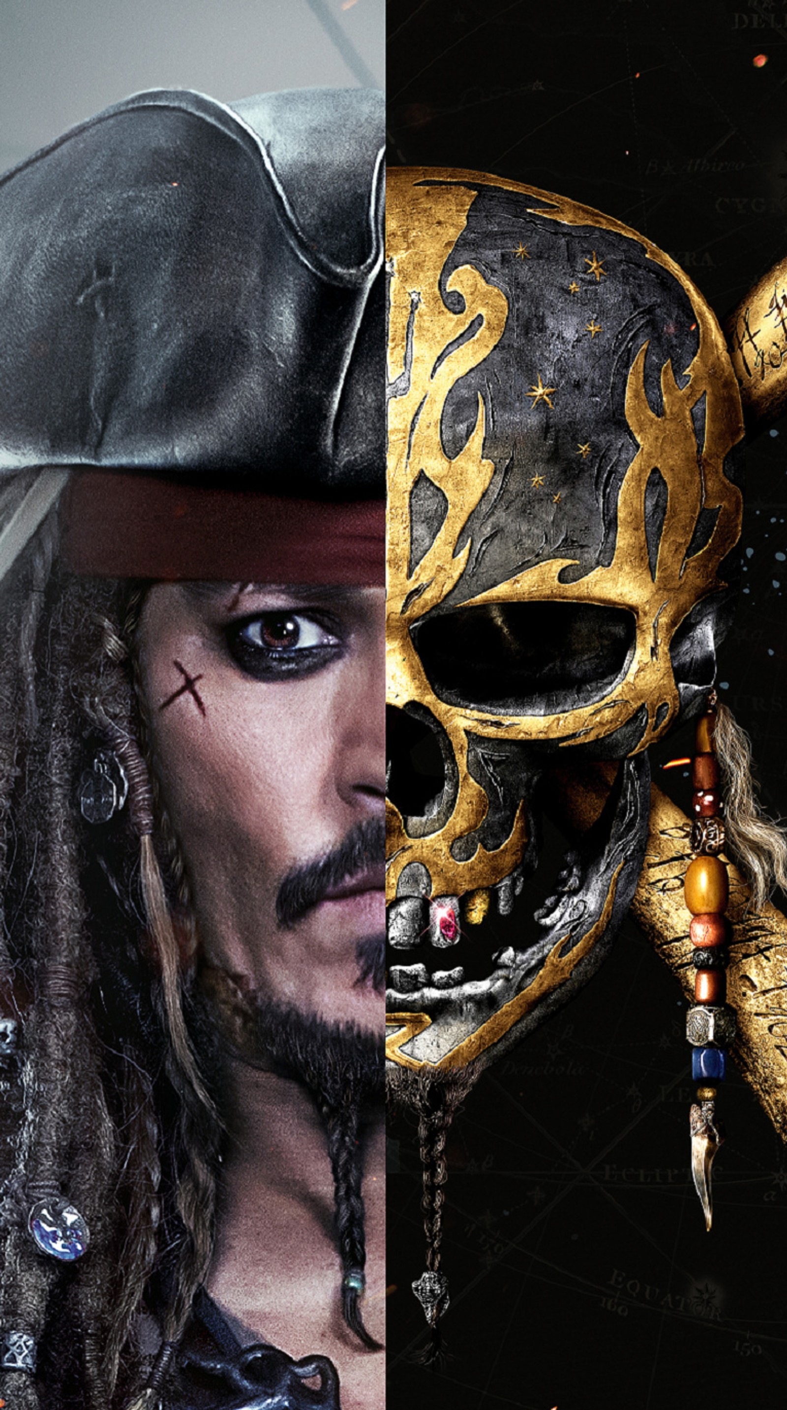 Póster de la película piratas del caribe con una calavera y un sombrero de pirata (jack sparrow, johnny depp, piratas del caribe, calavera)