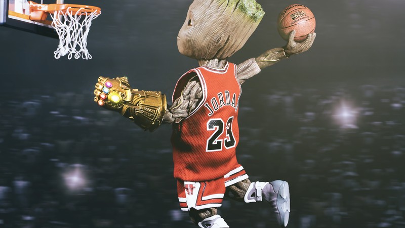 A close up of a statue of a basketball player with a basketball (newyear19, united, chicago, bulls, basket)