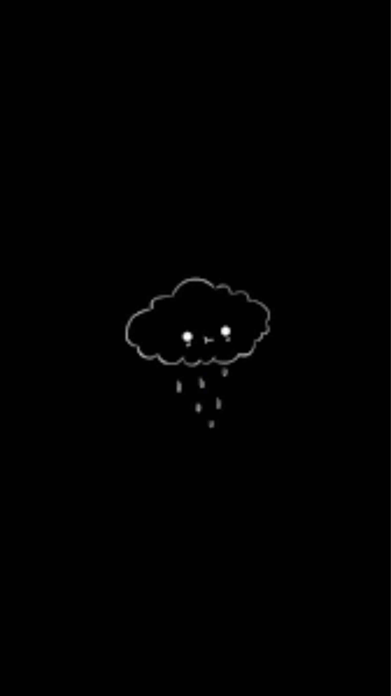 Un fond noir avec un nuage et des gouttes de pluie dans l'obscurité (noir, cartoon, nuage, pleurer, triste)