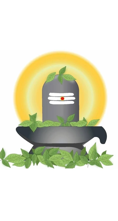 Shivling Surrounded by Sacred Leaves and Divine Light