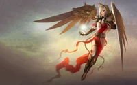 Fierce Winged Warrior: A Mythical Angel in Striking Armor