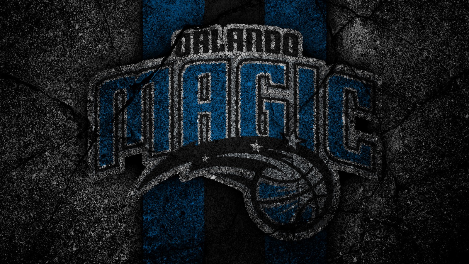 Un primer plano de un balón de baloncesto en una pared con la palabra orlando (nba, orlando magic, logotipo, equipo de baloncesto, deportes)