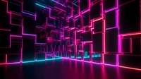 Cubes néon lumineux dans un espace CGI moderne