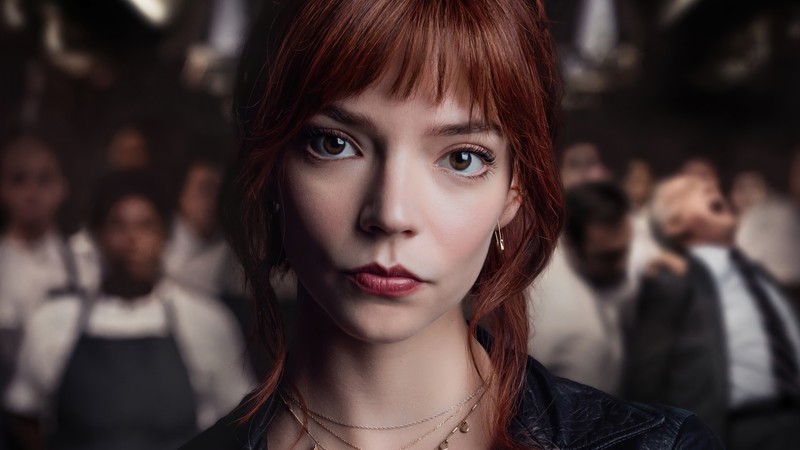 Женщина с красными волосами и ожерельем (аня тейлор джой, anya taylor joy, the menu 2022, фильм)