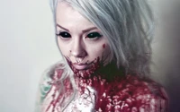 Haunting Portrait of a Girl with Blood-Splattered Features