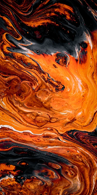 Tourbillons d'Ambre : Un Paysage Fluide d'Orange et de Noir