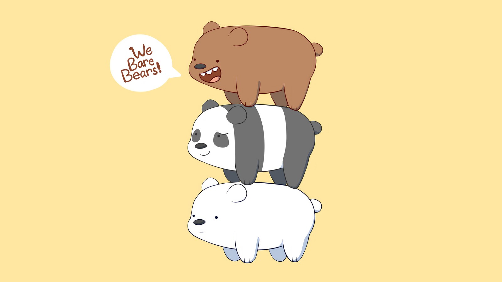 Primer plano de un oso y un osezno sobre un fondo amarillo (we bare bears, series de televisión, caricatura)