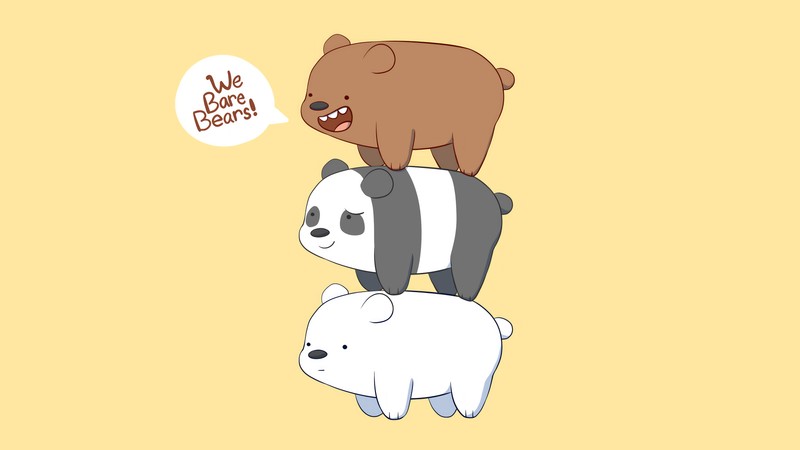 Крупный план медведя и медвежонка на желтом фоне (мы bare bears, сериал, мультфильм)