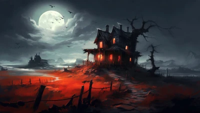 Maison hantée sous une pleine lune : Une nuit d'Halloween glaçante