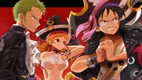 One Piece Vermelho: Luffy, Zoro e Nami prontos para a aventura