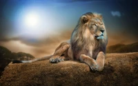 Majestic Masai Lion Relaxing in Serene Landscape