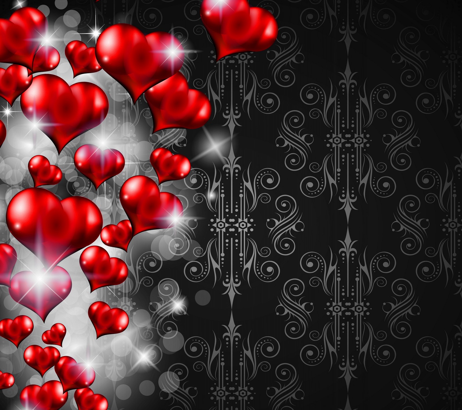 abstract, black, hearts, pattern, red wallpaper