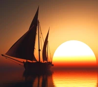 Sailboat Silhouette Against a Vibrant Sunset Over Calm Waters