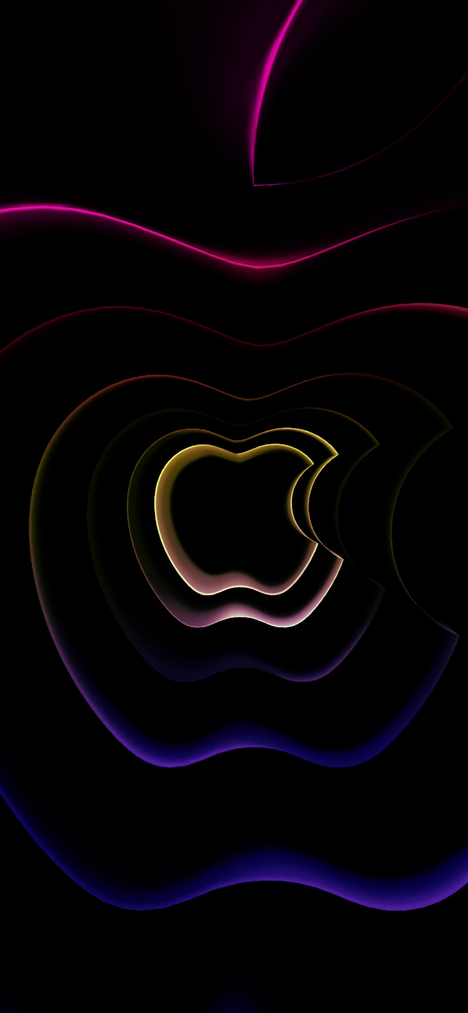 Un logo de apple con un fondo en espiral (ligero, arte, línea, magenta, simetría)