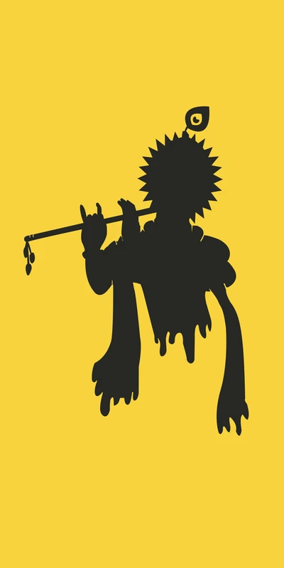 Silhouette de Shree Krishna jouant de la flûte sur un fond jaune