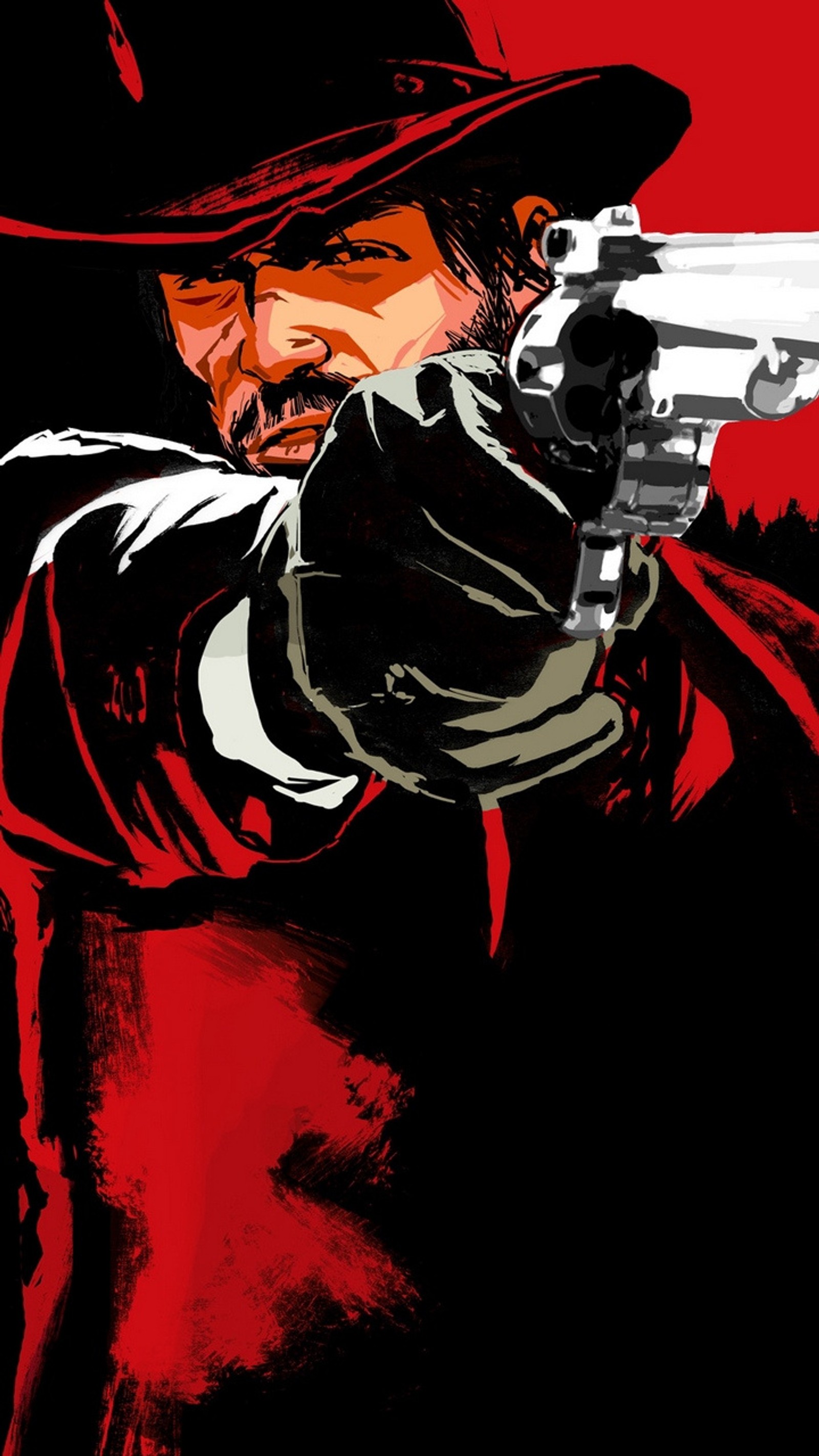 Um close de um homem segurando uma arma em um fundo vermelho (morto, rd2, vermelho, red dead redemption, redenção)