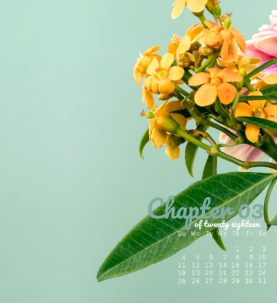 Calendrier de mars avec des fleurs jaunes vives