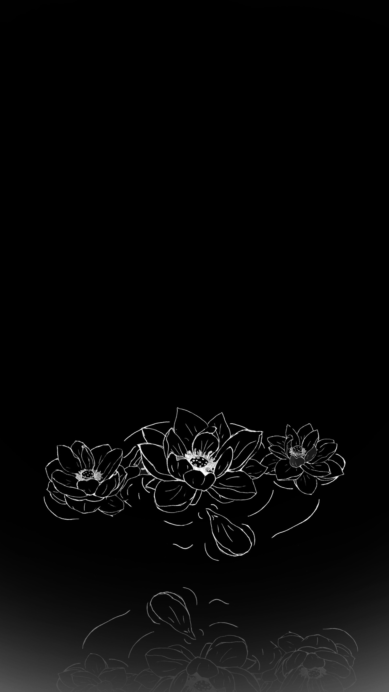 A black and white photo of a bunch of flowers on a black background (black, dark, flower)