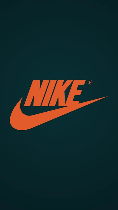 Logo Nike avec un swoosh orange sur un fond turquoise