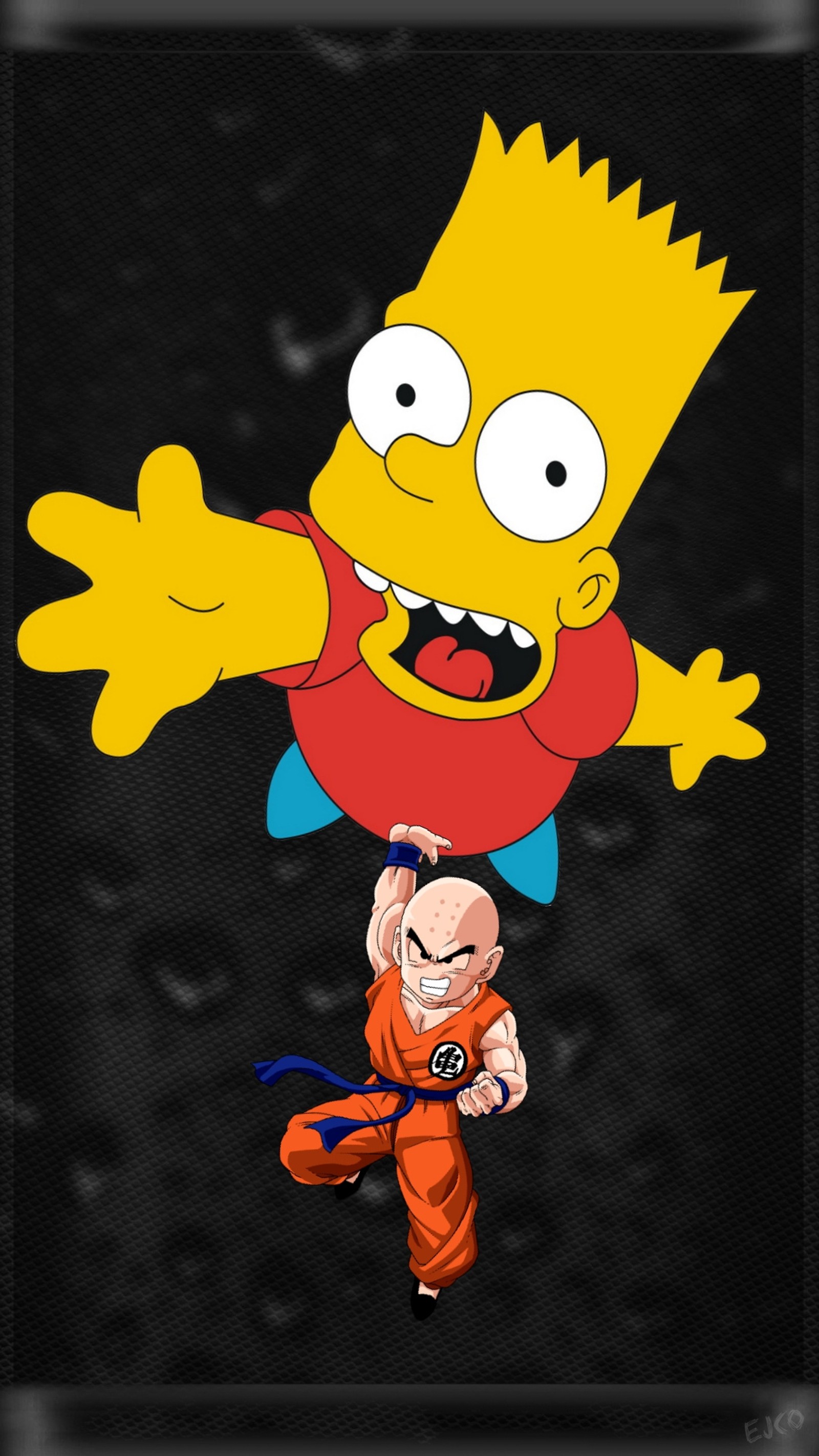 A close up of a cartoon character flying through the air (bart, bart simpson, dbz, dragon ball, dragon ball super)