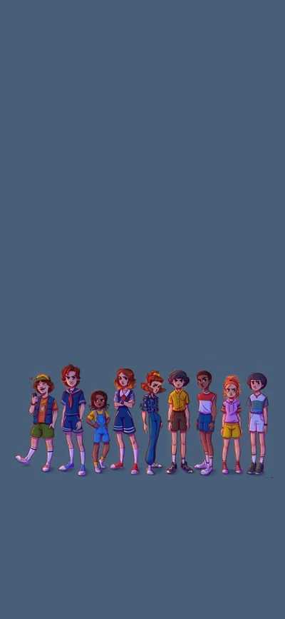 Personnages de Stranger Things dans un style de dessin animé vibrant